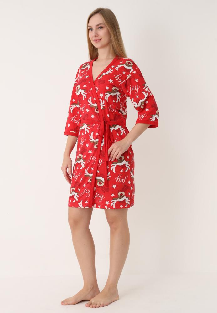 Halat dama Craciun,maneci 3/4,imprimeu reni ,culoare rosu ,En-gros